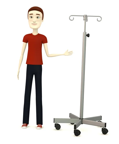 3d render of cartoon character with saline stand — Stock Photo, Image