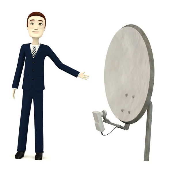 3d renderizado de personaje de dibujos animados con satélite —  Fotos de Stock