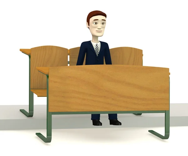 3d render of cartoon character on school chair — Stock Photo, Image