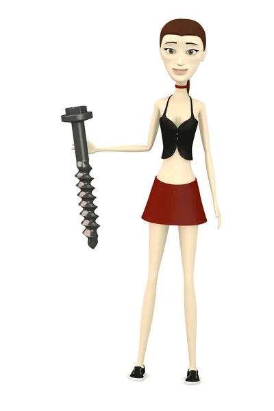 3d render of cartoon character with screw — Stock Photo, Image