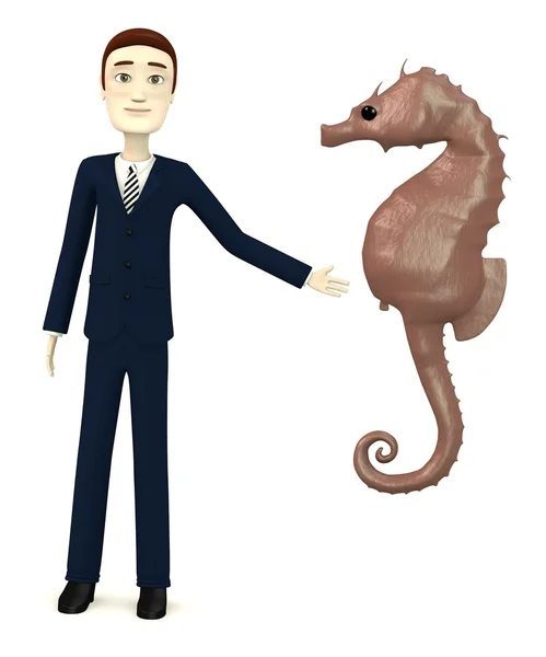 3d render of cartoon character with seahorse — Stock Photo, Image