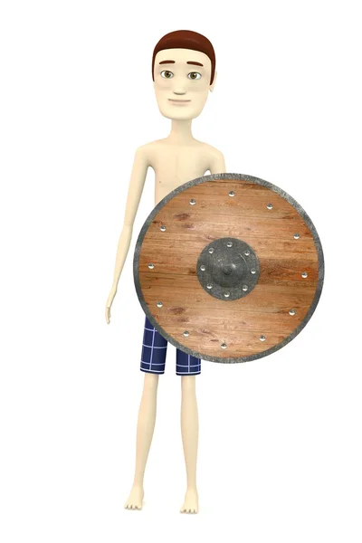 3D визуализация персонажа мультфильма со щитом — стоковое фото