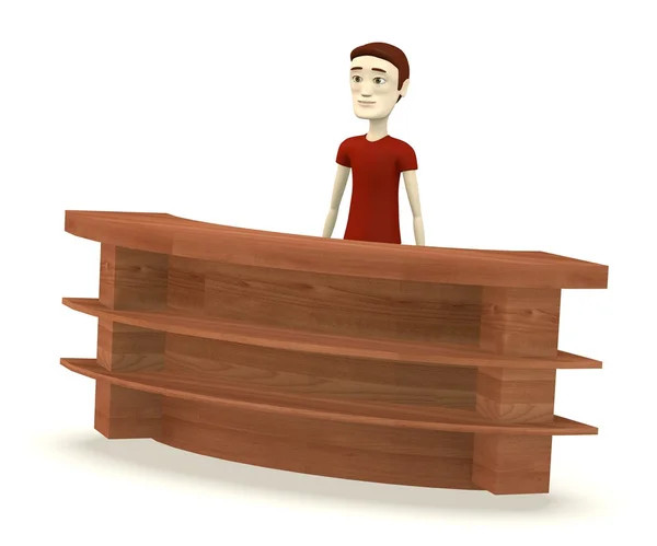 Render 3D charakter kreskówka za biurkiem — Zdjęcie stockowe