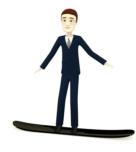 Çizgi film karakteri snowboard üzerinde 3D render — Stok fotoğraf