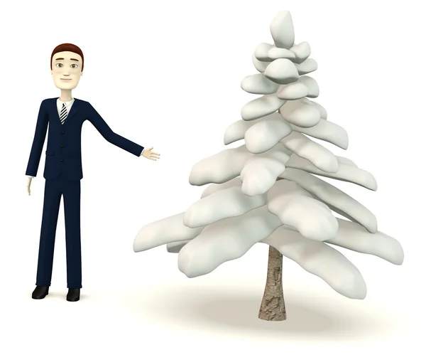3D визуализация персонажа мультфильма с деревом — стоковое фото