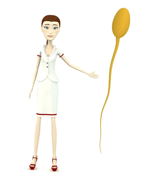Çizgi film karakteri sperm ile 3D render — Stok fotoğraf