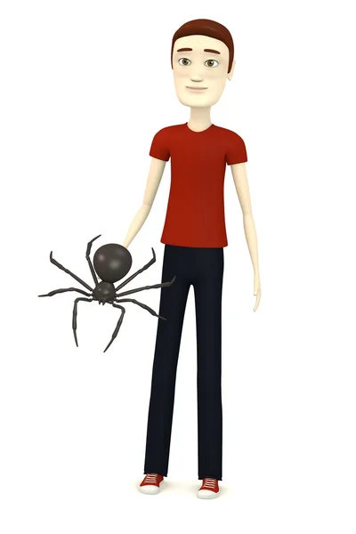 Renderização 3d de personagem de desenho animado com aranha na mão — Fotografia de Stock