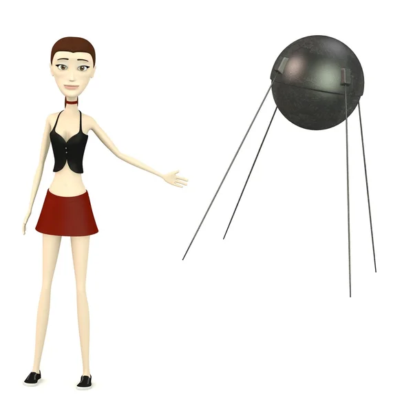 3D render van stripfiguur met sputnik — Stockfoto