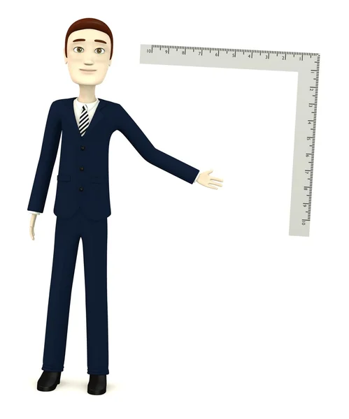 3d render of cartoon character with ruler — Stock Photo, Image