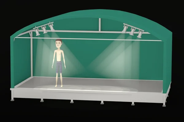 3D визуализация персонажа мультфильма на сцене — стоковое фото