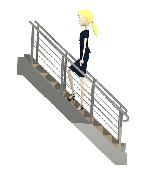 Çizgi film karakteri merdivenlerde 3D render — Stok fotoğraf