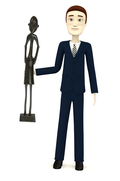 3D изображение персонажа мультфильма со статуей — стоковое фото