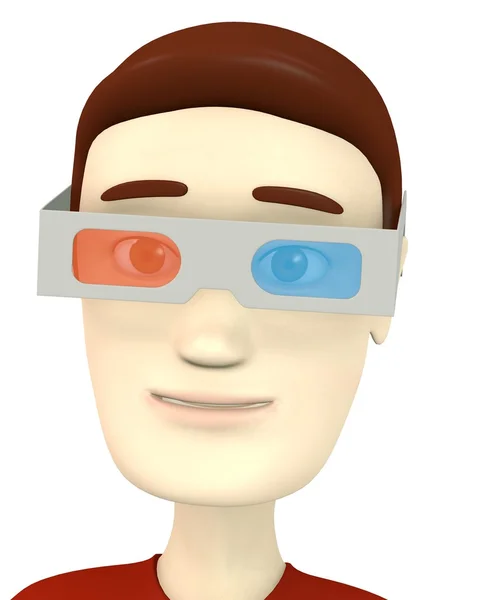 3D render van stripfiguur met stereoscopische bril — Stockfoto