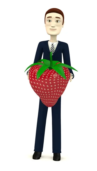 3d render of cartoon character with strawberry — Stock Photo, Image