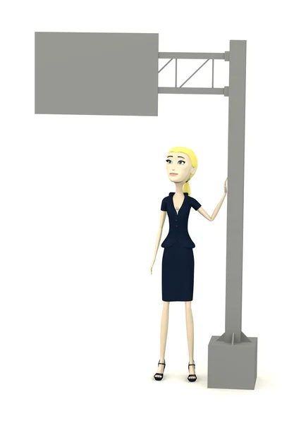 Rendering 3D del personaggio dei cartoni animati con cartello stradale — Foto Stock
