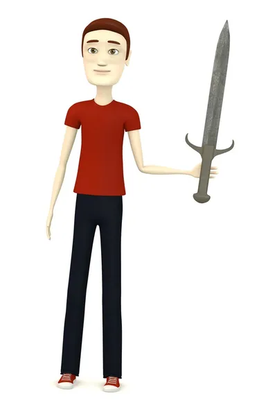 3D візуалізація мультиплікаційного персонажа з мечем — стокове фото