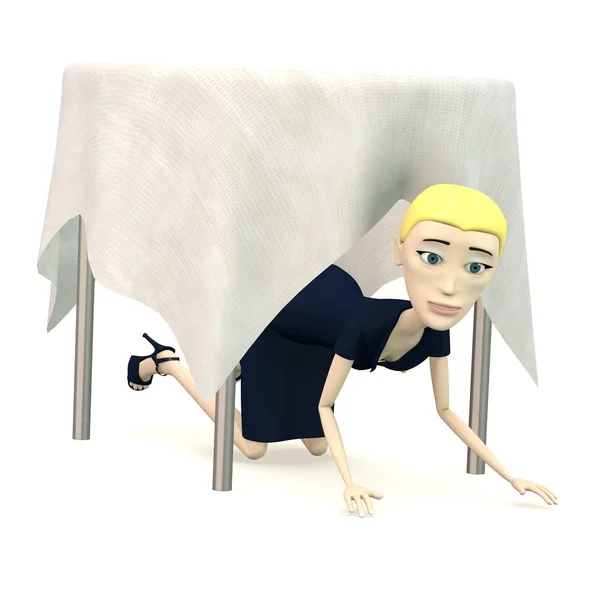 3d rendu de personnage de dessin animé avec table et nappe — Photo