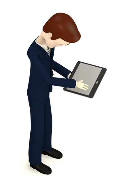 3D-Darstellung der Zeichentrickfigur mit Tablet — Stockfoto
