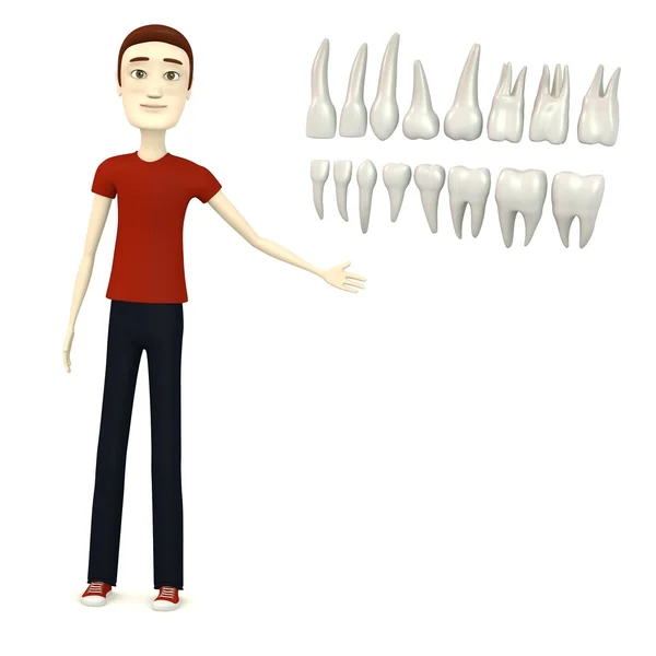 Renderização 3d de personagem de desenho animado com dentes — Fotografia de Stock