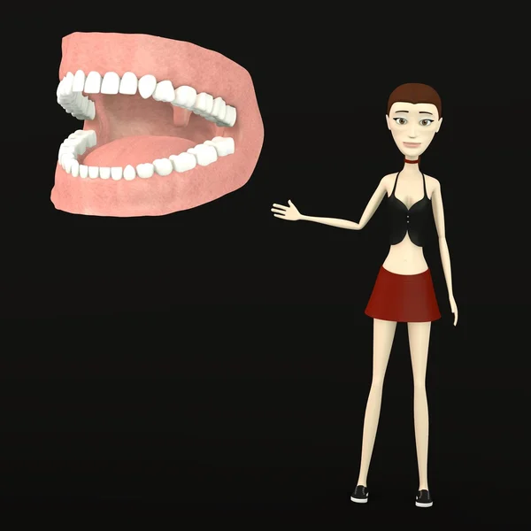 3D render van stripfiguur met tanden — Stockfoto
