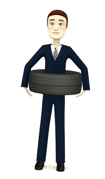 3d render of cartoon character with tire — Stock Photo, Image