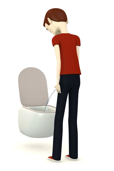 3D render van stripfiguur op toilet — Stockfoto