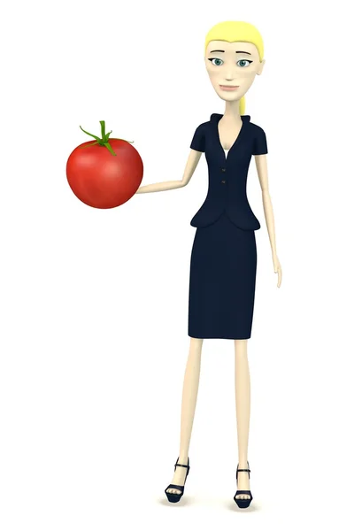 3d render of cartoon character with tomato — Stock Photo, Image