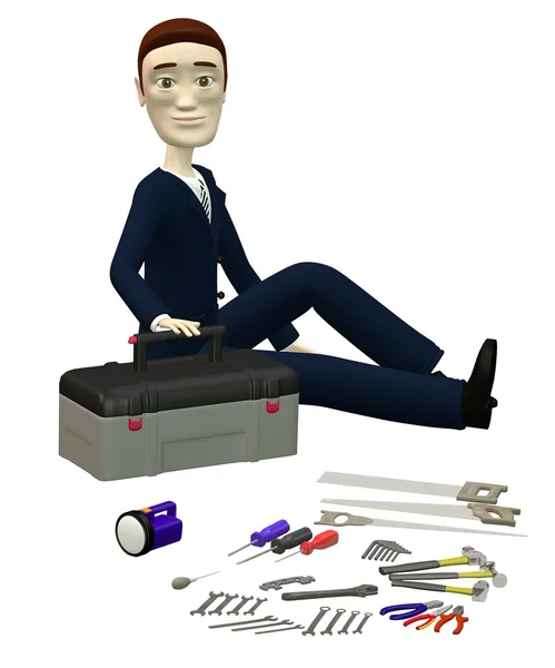 3d render of cartoon character with tools — Stock Photo, Image