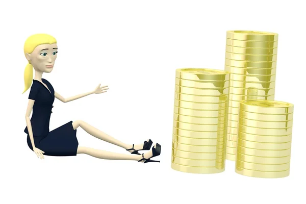 3d render of cartoon character with coins — Stock Photo, Image