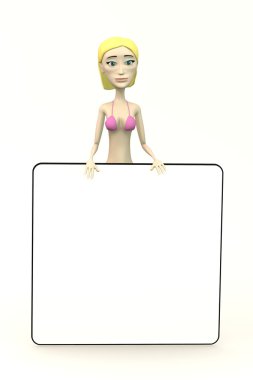 3D render ile boş tahta karikatür Bayan yüzücü