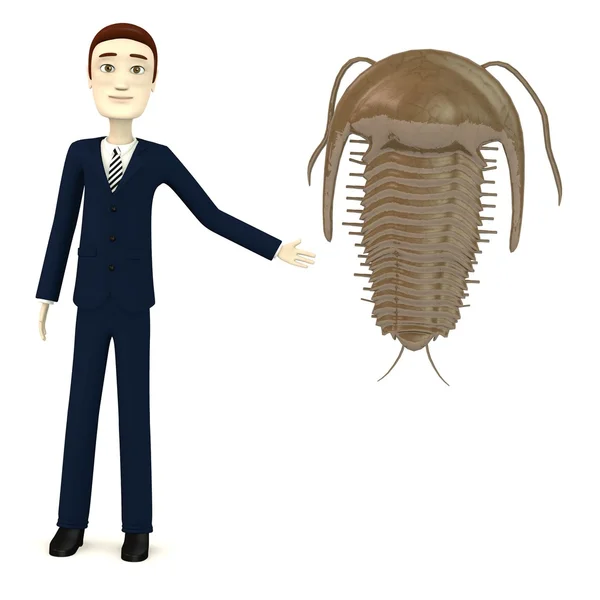 3d render of cartoon character with trilobite — Stock Photo, Image