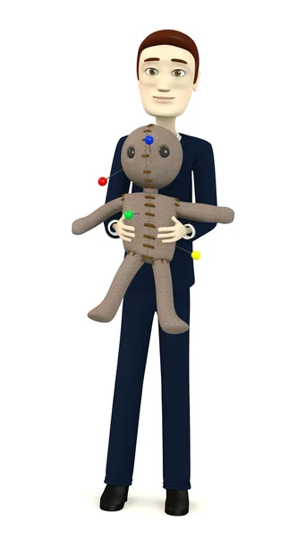 3d renderização de personagem de desenho animado com boneca vodu — Fotografia de Stock