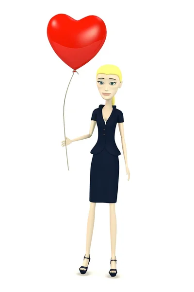 3d render of cartoon character with heart balloon — Stock Photo, Image