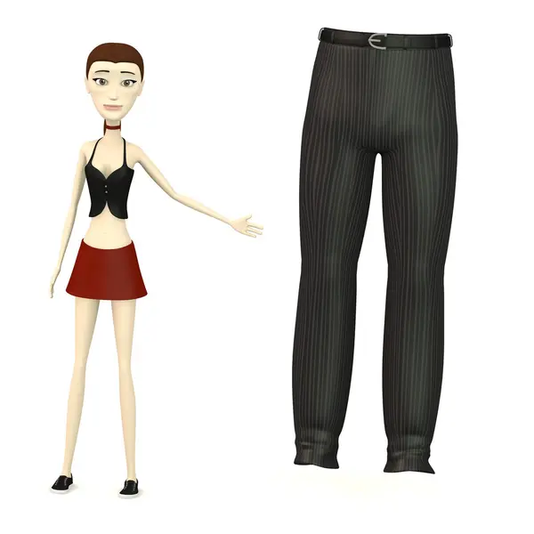 Renderização 3d de personagem de desenho animado com calças — Fotografia de Stock