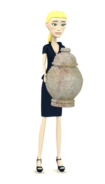 3d render of cartoon character with urn — Stock Photo, Image