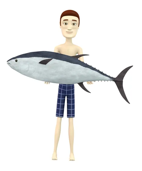 3d renderizado de personaje de dibujos animados con atún pescado — Foto de Stock