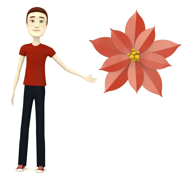 3d render of cartooon character with flower — Stock Photo, Image