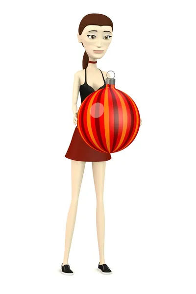 3d render of cartooon character with christmas ball — Stock Photo, Image