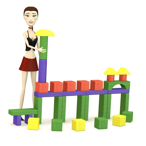 3d render of cartooon character with brickbox — Stock Photo, Image