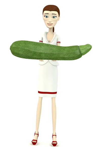 3d render of cartoon character with zucchini — Stock Photo, Image