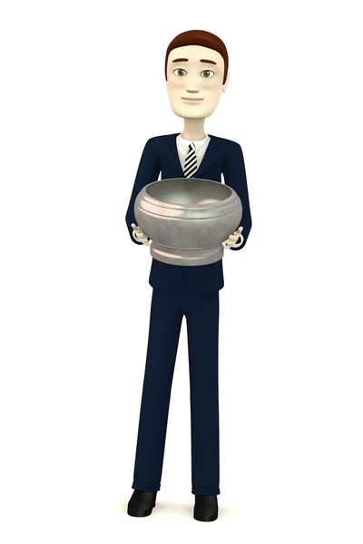 3d render of cartoon character with bowl — Stock Photo, Image