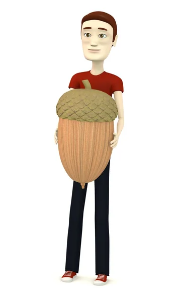 3d image of cartoon character with acorn — Stock Photo, Image