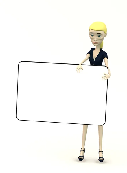 3D render van sexy cartoon meisje met leeg bord — Stockfoto