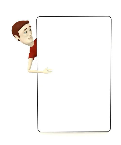 3d renderização de desenho animado masculino em roupas casuais com placa vazia — Fotografia de Stock