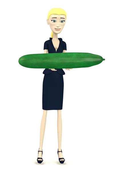 3d 呈现器的卡通人物与黄瓜 — 图库照片