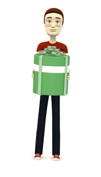 3D візуалізація персонажа мультфільму, що дарує подарунок — стокове фото