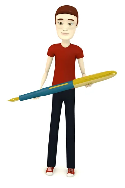 3D визуализация персонажа мультфильма с ручкой — стоковое фото