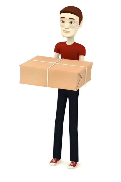 3d render of cartoon character with package — Stock Photo, Image