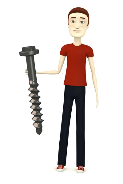 3d render of cartoon character with screw — Stock Photo, Image