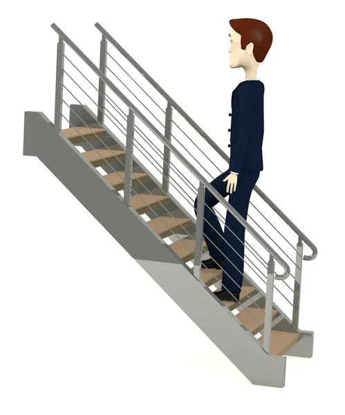 3d renderizado de personaje de dibujos animados en escaleras — Foto de Stock